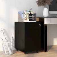 Vinsetto Vertical Steel Filing Cabinet on Wheels, 3-Drawer Lockable File Cabinet with Adjustable Hanging Bar for A4, Legal and Letter Size, for Home Office, Black