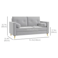 HOMCOM 51" Loveseat for Bedroom, Modern Love Seats Furniture, Upholstered 2 Seater Sofa with Wood Legs and 2 Pillows, Grey(m-3)