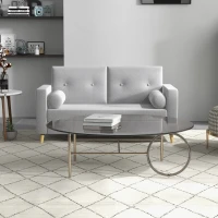 HOMCOM 51" Loveseat for Bedroom, Modern Love Seats Furniture, Upholstered 2 Seater Sofa with Wood Legs and 2 Pillows, Grey(m-7)