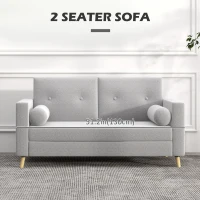 HOMCOM 51" Loveseat for Bedroom, Modern Love Seats Furniture, Upholstered 2 Seater Sofa with Wood Legs and 2 Pillows, Grey(m-4)