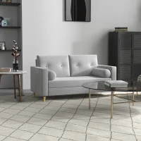 HOMCOM 51" Loveseat for Bedroom, Modern Love Seats Furniture, Upholstered 2 Seater Sofa with Wood Legs and 2 Pillows, Grey(m-1)