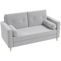 HOMCOM 51" Loveseat for Bedroom, Modern Love Seats Furniture, Upholstered 2 Seater Sofa with Wood Legs and 2 Pillows, Grey(m-2)
