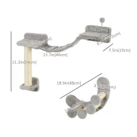 PawHut Cat Wall Shelf with Scratching Post, Cat Wall Shelves for Relaxing, Climbing, Cat Wall With Soft Ladder and Play Ball, Grey(m-3)