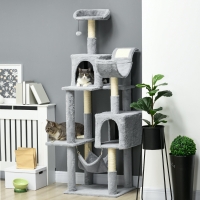 PawHut Tall Cat Tree for Indoor Cats, 70" Multi-Level Cat Tower with Hammock, Cat Bed, Cat Condo with Sisal Scratching Posts, Bluish Grey