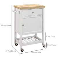 HOMCOM Kitchen Cart on Wheels, Rolling Kitchen Island Cart with Wood Top, Towel Rack, Drawer and Shelf for Dining Area, White(m-3)