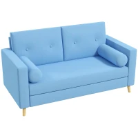 HOMCOM 51" Loveseat for Bedroom, Modern Love Seats Furniture, Upholstered 2 Seater Sofa with Wood Legs, Blue(m-2)