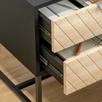 HOMCOM Modern Bedside Table with 2 Drawers and Steel Frame, Sofa Side Table for Bedroom Living Room, Black and Oak(m-10)