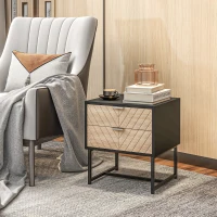 HOMCOM Modern Bedside Table with 2 Drawers and Steel Frame, Sofa Side Table for Bedroom Living Room, Black and Oak(m-7)