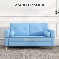HOMCOM 51" Loveseat for Bedroom, Modern Love Seats Furniture, Upholstered 2 Seater Sofa with Wood Legs, Blue(m-4)
