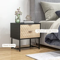 HOMCOM Modern Bedside Table with 2 Drawers and Steel Frame, Sofa Side Table for Bedroom Living Room, Black and Oak(m-6)