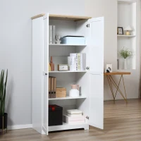 HOMCOM 68" Kitchen Pantry Cabinet, Freestanding Storage Cabinet, 2-Door Cupboard with 4-tier Shelving for Dining Room, White(m-7)