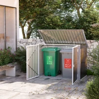Outsunny Outdoor Trash Can Shed with Double Door and Vents Outdoor Garden Storage for 2 Trash Cans, Dark Grey(m-1)