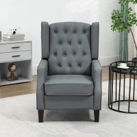 HOMCOM Faux Leather Armchair, Modern Accent Chair with Thick Padding for Living Room, Bedroom, Home Office, Grey(m-6)