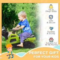 Aosom 3 in 1 Ride on Excavator Bulldozer Road Roller, No Power Pretend Play Construction with Music, for 18-48 Months, Green(m-5)