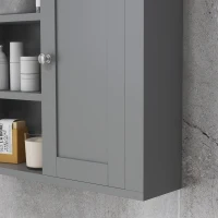 HOMCOM Bathroom Wall Cabinet, Wall Mounted Medicine Cabinet with 3 Open Shelves and Storage Cupboard for Laundry Room, Grey(m-10)
