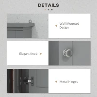 HOMCOM Bathroom Wall Cabinet, Wall Mounted Medicine Cabinet with 3 Open Shelves and Storage Cupboard for Laundry Room, Grey(m-5)