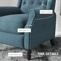 HOMCOM Wingback Reclining Chair with Footrest, Button Tufted Recliner Chair with Rolled Armrests for Living Room, Blue(m-6)