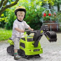 Aosom 3 in 1 Ride on Excavator Bulldozer Road Roller, No Power Pretend Play Construction with Music, for 18-48 Months, Green(m-1)