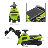 Aosom 3 in 1 Ride on Excavator Bulldozer Road Roller, No Power Pretend Play Construction with Music, for 18-48 Months, Green(m-3)