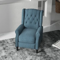 HOMCOM Wingback Reclining Chair with Footrest, Button Tufted Recliner Chair with Rolled Armrests for Living Room, Blue(m-8)