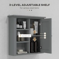 HOMCOM Bathroom Wall Cabinet, Wall Mounted Medicine Cabinet with 3 Open Shelves and Storage Cupboard for Laundry Room, Grey(m-4)