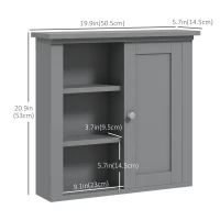 HOMCOM Bathroom Wall Cabinet, Wall Mounted Medicine Cabinet with 3 Open Shelves and Storage Cupboard for Laundry Room, Grey(m-3)