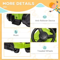 Aosom 3 in 1 Ride on Excavator Bulldozer Road Roller, No Power Pretend Play Construction with Music, for 18-48 Months, Green(m-6)