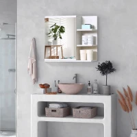 kleankin Bathroom Storage Cabinet with Mirror, Wall Mounted Medicine Cabinet with 3 Open Shelves and 2-tier Cupboard(m-7)