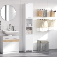 HOMCOM Tall Bathroom Vanities, Narrow Bathroom Cabinets with 2 Doors, Open Compartment and Adjustable Shelves, White(m-1)