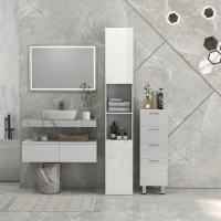 kleankin Tall Bathroom Cabinet, High Gloss Storage Cabinet with Doors and Adjustable Shelves, 11.8" x 11.8" x 71.5", White(m-7)