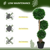 HOMCOM 3ft Artificial Tree, Triple Ball Boxwood Topiary with Pot and Sandalwood Leaves, for Indoor Outdoor Home(m-5)