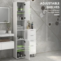kleankin Tall Bathroom Cabinet, High Gloss Storage Cabinet with Doors and Adjustable Shelves, 11.8" x 11.8" x 71.5", White(m-5)