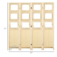 HOMCOM 4 Panel Room Divider, Folding Privacy Screens, Natural(m-3)