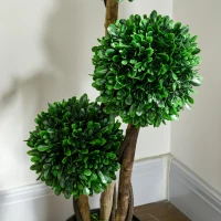 HOMCOM 3ft Artificial Tree, Triple Ball Boxwood Topiary with Pot and Sandalwood Leaves, for Indoor Outdoor Home(m-8)