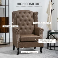 HOMCOM Tufted Lounge Chair, Upholstered Chesterfield-style Armchair with Solid Wood Legs and Nail Head Trim, Brown(m-4)