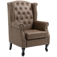 HOMCOM Tufted Lounge Chair, Upholstered Chesterfield-style Armchair with Solid Wood Legs and Nail Head Trim, Brown(m-2)
