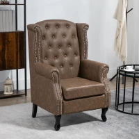 HOMCOM Tufted Lounge Chair, Upholstered Chesterfield-style Armchair with Solid Wood Legs and Nail Head Trim, Brown(m-1)