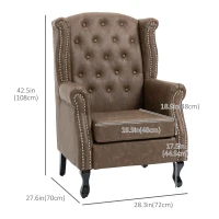 HOMCOM Tufted Lounge Chair, Upholstered Chesterfield-style Armchair with Solid Wood Legs and Nail Head Trim, Brown(m-3)