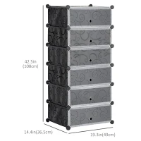 HOMCOM 6-Tier Shoe Rack, 6 Cube Storage Organizer with Doors, DIY 6-Cube Modular Cabinet for Living Room, Black(m-3)