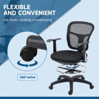 Vinsetto Tall Office Chair, Drafting Chair with Swivel Wheels, Adjustable Height and Footrest Ring, Black(m-6)