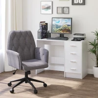 HOMCOM Linen Computer Desk Chair Tufted Height Adjustable Home Office Chair with Swivel Wheels and Padded Armrests Dark Gray(m-2)