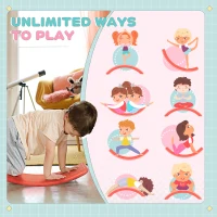 Qaba 32.3" Balance Board, Wobble Board Kids Curvy Rocker Board, Ended Preschool Learning Montessori Waldorf Toy, Red(m-4)