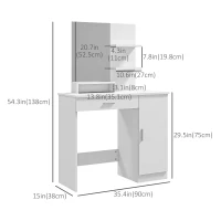 HOMCOM Vanity Desk with Mirror, Makeup Vanity w/ Drawer, Open Compartment and Shelves, Cabinet, Adjustable Shelves for Bedroom(m-3)