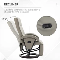 HOMCOM PU Recliner with Footrest, Lounge Chair with 135° Adjustable Backrest, Swivel Wood Base, Padded Seat & Armrests for Living Room, Gray(m-4)