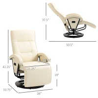 HOMCOM PU Recliner with Footrest, Lounge Chair with 135° Adjustable Backrest, Swivel Wood Base, Padded Seat & Armrests for Living Room, Bige(m-3)