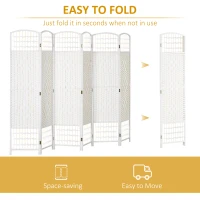 HOMCOM 6 Panel Folding Room Divider, Portable Privacy Screen, Wave Fiber Room Partition for Home Office, White(m-4)