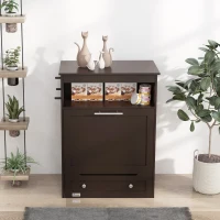 PawHut Pet Feeder Station Storage Cabinet, Dog Food Storage Container with Dog Raised Bowls, Watering Supplies, Gray(m-7)