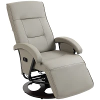 HOMCOM PU Recliner with Footrest, Lounge Chair with 135° Adjustable Backrest, Swivel Wood Base, Padded Seat & Armrests for Living Room, Gray(m-1)