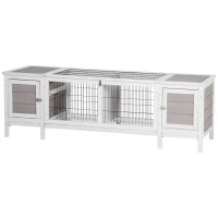 PawHut Rabbit Hutch, Bunny Cage, Guinea Pig House with Pull-Out Tray, and Divided Board for Indoor, White(m-1)