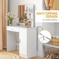 HOMCOM Vanity Desk with Mirror, Makeup Vanity w/ Drawer, Open Compartment and Shelves, Cabinet, Adjustable Shelves for Bedroom(m-6)